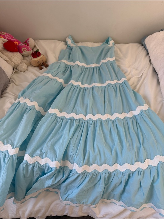 &merci Dresses & Skirts - Light Blue Tiered Maxi Dress with White Trim